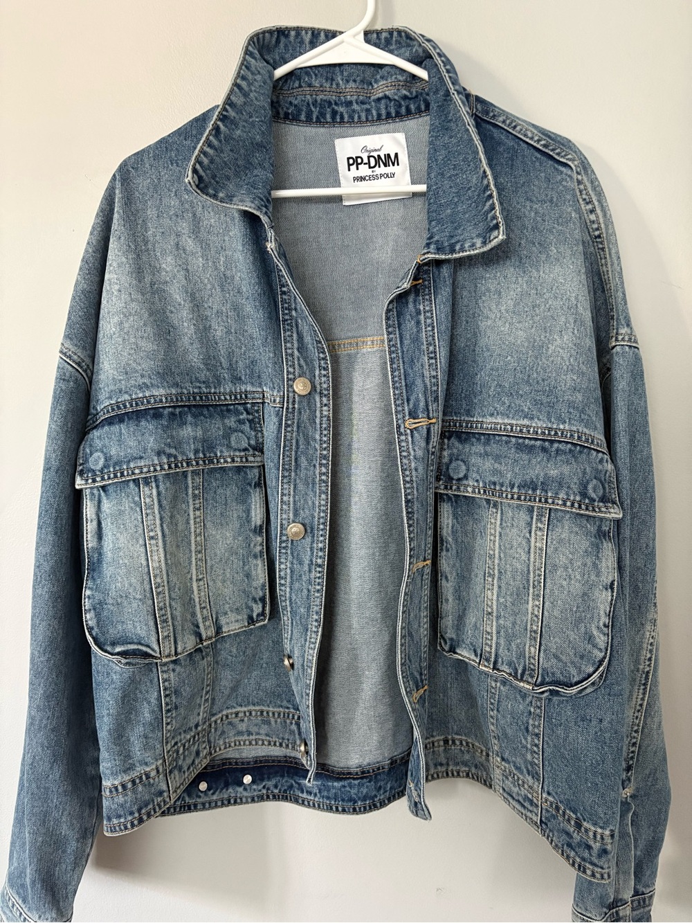 Princess Polly Kier Oversized Jacket Denim Mid Wash Size M/L